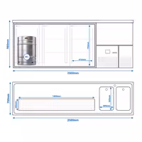 Pivski šank PREMIUM - 2500x700 mm - 3 Staklena vrata