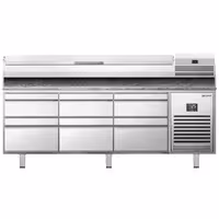 طاولة تحضير بيتزا مبردة PREMIUM PLUS - 1980x700 mm - مع 6 أدراج - سطح عمل جرانيت - شامل وحدة تبريد علوية - 9x GN 1/4
