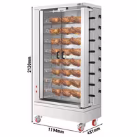 شواية دجاج كهربائية دوّارة تجارية - باب زجاجي مقاوم للحرارة - 26,40 kW - مع 8 أسياخ - بسعة حتى 48 دجاجة