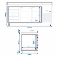 Stół chłodniczy do pizzy PREMIUM – 2100 x 800 mm – z 2 drzwiami i 5 szufladami
