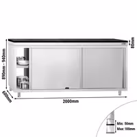 Kabinet tax-xogħol tal-azzar inossidabbli PREMIUM – 2000 x 600 mm – b'bieb ta' servizz – inkluża bank tax-xogħol tal-granite