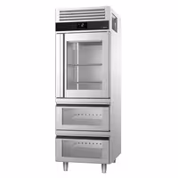 Armário frigorífico aço inoxidável PREMIUM - GN 2/1 - 700L - com 1 porta de vidro & 2 gavetas de vidro - Ventilado & Iluminação LED & Fecho automático