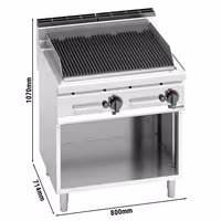 Lávaköves gázgrill - 13,8 kW - Öntöttvas grillrács - Szabadon álló kivitel - Rozsdamentes acél kivitel