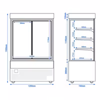 Commercial cake display fridge - 950L - 1200mm - Double glazing - square - with 3 adjustable shelves - rear sliding doors - for patisserie - Black