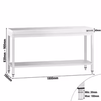 PREMIUM radni stol od nehrđajućeg čelika – 1800 x 700 mm – s donjom policom
