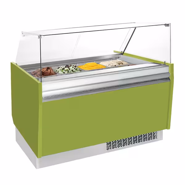 Ice Cream Display Freezer | LIAM - 1560mm - Static cooling - with LED lighting - for 13+13 x 5 litres Napoli pans - Light Green