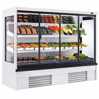 Přístěnný chladicí regál - 2 580 mm - 740 l - 4 až 6 °C - s 4 skleněnými křídlovými, s dvojitým zasklením & 2 policemi - bílá