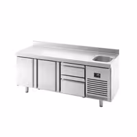 Mostrador refrigerado Premium PLUS - 1960x700mm - de trabajo con fregadero - 465l - refrigeración ventilada - con peto trasero