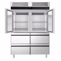 Szafa mroźnicza PREMIUM – stal nierdzewna – GN 2/1 – 1400 L – z 2 półdrzwiami i 4 szufladami