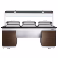 Heated Bain Marie Buffet Counter DUBLIN - 2300mm - with 3 Chafing Dishes - on Castors - Brown