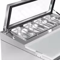 Saladette PREMIUM – 900 mm – b'2 bibien tal-ħġieġ – b'post għal 4 kontenituri GN 1/3 u kopri tal-ħġieġ