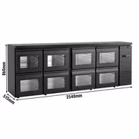 Chłodziarka barowa – 2540 mm – 484 L – z 8 szufladami szklanymi i oświetleniem LED RGB