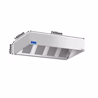 Commercial Wall-Mounted Extractor Hood with Motor - 2400mm - with Speed Controller, Baffle Filters & Lighting