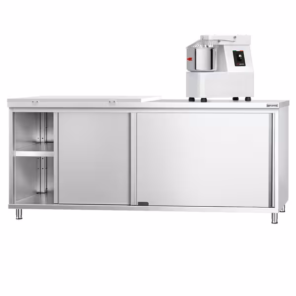 Arbetskåp i rostfritt stål PREMIUM - 2000x600 mm - med 2 skjutdörrar - inkl. 1/2 skärbräda vit