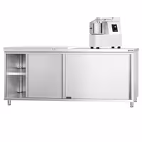 Arbetskåp i rostfritt stål PREMIUM - 2000x600 mm - med 2 skjutdörrar - inkl. 1/2 skärbräda vit