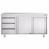 خزانة قاعدية ستانلس ستيل PREMIUM - 1600x700mm - أبواب منزلقة وحدة أدراج 3 يسار