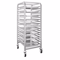 Inox kolica za poslužavnike - za 15 poslužavnika 530x370 mm - kotači Ø 125 mm (2 s kočnicom)