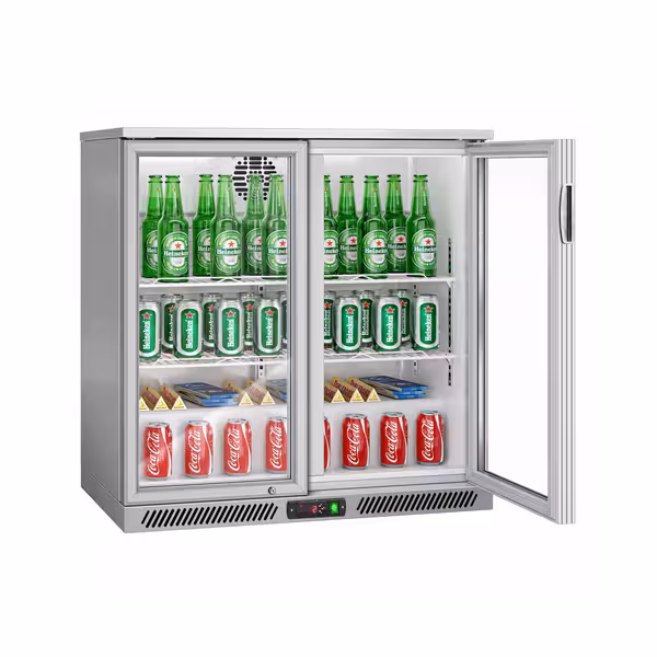 Barski hladnjak - 900 mm - 220 l - s 2 staklena vrata - siva