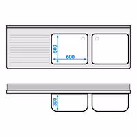 Sudoper s ormarićem ECO - inox - 2000 x 700 mm - sa 2 korita - korita desno