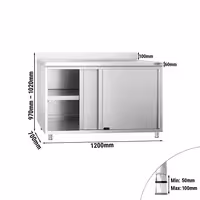خزانة قاعدية ستانلس ستيل PREMIUM - 1200x700mm - أبواب منزلقة - مع حاجز خلفي