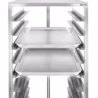 Inox kolica s vodilicama za pekarske plehove - za 10 plehova 600x400 mm - kotači Ø 125 mm (2 s kočnicom)