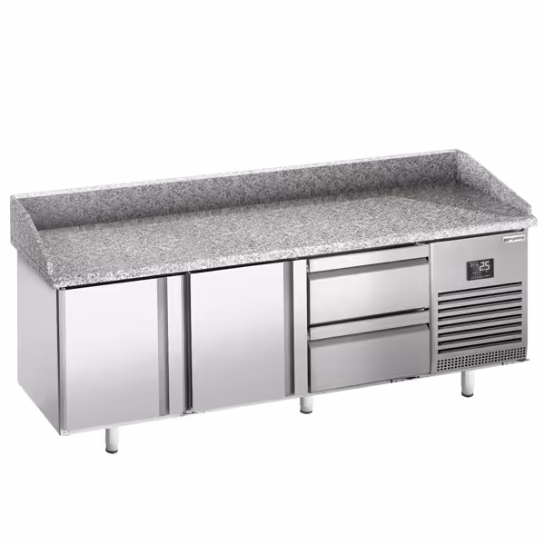Commercial Pizza Prep Counter - Granite Top PREMIUM PLUS - 1980x700mm - with 2 doors & 2 drawers