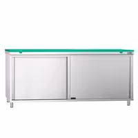 Arbetskåp i rostfritt stål PREMIUM - 2000x700 mm - med 2 skjutdörrar - inkl. skärbräda grön