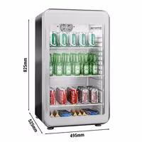 Commercial Mini Bar Refrigerator - 495mm - 113L - with 1 glass door & reversible hinges - Black/Silver - Double-glazed glass door