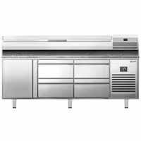 طاولة تحضير بيتزا مبردة PREMIUM PLUS - 1980x700 mm - مع باب واحد و 4 أدراج - سطح عمل جرانيت - شامل وحدة تبريد علوية - 9x GN 1/4