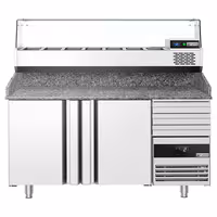 Profesionalni Pizza pult - rashladni PREMIUM - 1700x800 mm - 2 vrata i 3 ladica - granitna radna ploča - uklj. gornja rashladna vitrina - 7x GN 1/3