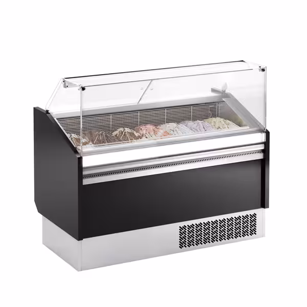 Ice Cream Display Freezer | LEVI - 1620mm - Static cooling - with LED lighting - for 9+9 x 5 litres Napoli pans - Black