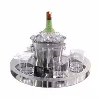Bar Sunum Seti - Şişe Kovası ve 2 Atıştırmalık Kase - Ø465mm - Yükseklik:180mm - Krom
