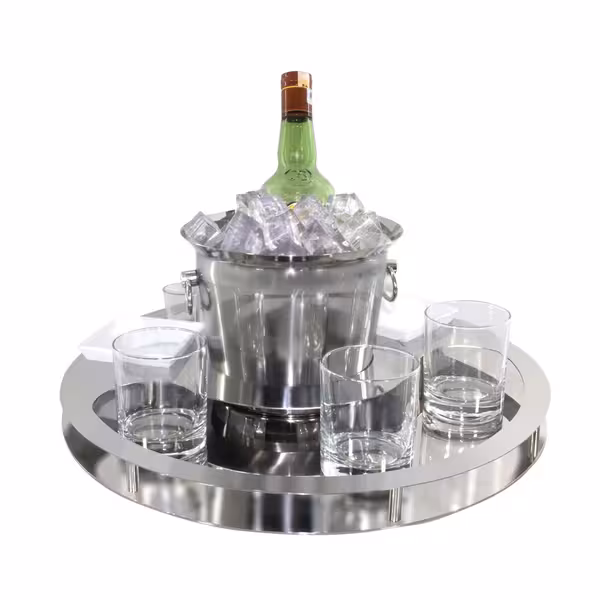 Bar Sunum Seti - Şişe Kovası ve 2 Atıştırmalık Kase - Ø465mm - Yükseklik:180mm - Krom