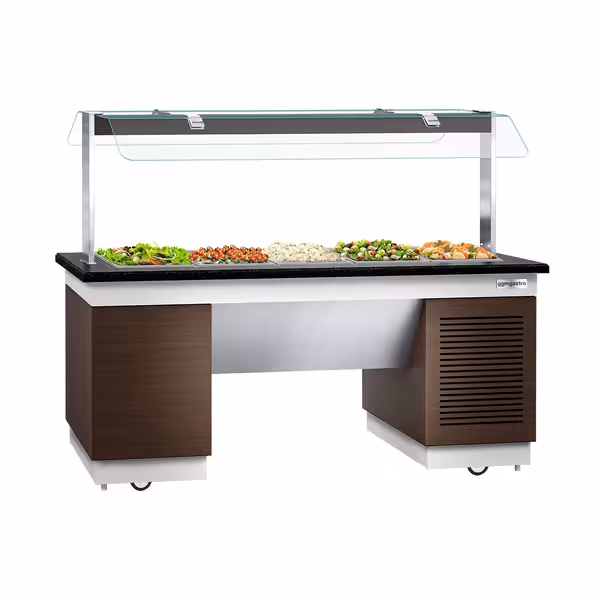 Banco buffet professionale refrigerato DUBLINO - 2000mm - con vasca refrigerata - su ruote - per 5x GN 1/1 - Nero granito - Self Service