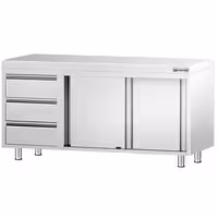 خزانة قاعدية ستانلس ستيل PREMIUM - 1600x700mm - أبواب منزلقة وحدة أدراج 3 يسار