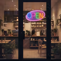LED illuminated sign - OPEN - dimmable - Pink/Multicolour - 420x250mm