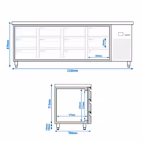 Commercial Counter Fridge PREMIUM - 2330x700mm - with 12 drawers - capacity 632 litres