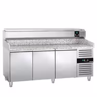Table réfrigérée à pizza PREMIUM - 2000 x 800 mm - avec 3 portes - incl. vitrine réfrigérée - 9 x GN 1/3