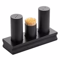 (12 kom) Stolni set za začine - set od 3 dijelova - Visina: 100 mm - stalak od inoxa - inox - Sol, papar, čačkalice - crna
