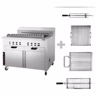 Charcoal Grill - 1120mm - for Adana & Shish Kebab - 15 automatic rotating skewers - with cabinet base
