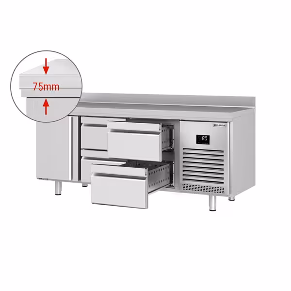 Külmtöölaud PREMIUM PLUS - 1960x700 mm - 465 l - ventileeritud jahutus - koos 1 uksega - Tagaserv