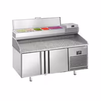 Stół chłodniczy do pizzy PREMIUM PLUS - 1738x800mm - z blatem granitowym - 2‑drzwiowy - z nadstawką chłodniczą - 6x GN 1/3