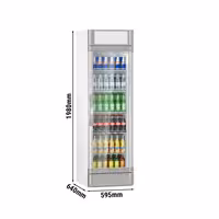 Frigorífico expositor de bebidas - 595mm - 347L - com 1 porta de vidro & painel publicitário iluminado - com indicação/painel digital de temperatura - Cinzento