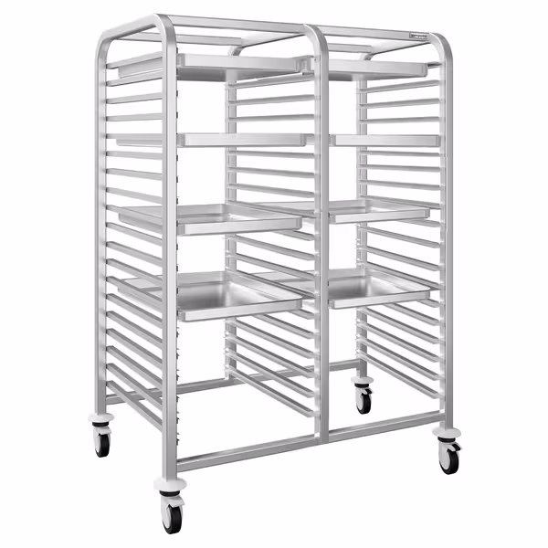 Inox s vodilicama kolica za pekarske plehove - za 30 plehova 600x400 mm - kotači Ø 125 mm (2 s kočnicom)