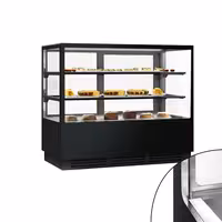 Commercial cake display fridge - 580L - 1500mm - Double glazing - square - with 2 glass shelves - rear sliding doors - for patisserie - Black