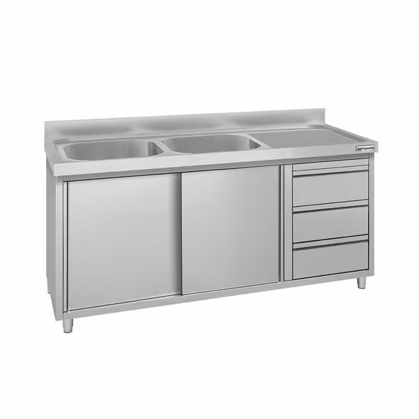 ECO ormarić za sudoper – 1600 x 600 mm – s 3 ladice i 2 sudopera na lijevoj strani