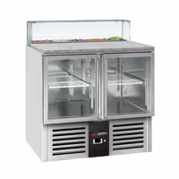 Stół chłodniczy sałatkowy PREMIUM – 900 mm – z 2 drzwiami szklanymi – z nadstawką szklaną na 5x GN 1/6