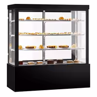 Commercial cake display fridge - 1850L - 1800mm - Double glazing - square - with 3 adjustable shelves - rear sliding doors - for patisserie - Black