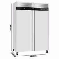Hladnjak nehrđajući čelik (inox) ECO - GN 2/1 - 916 l - od 0 °C do +8 °C - s 2 vrata - ventilirano hlađenje, automatsko odmrzavanje, digitalni termostat, integrirana brava, 4 kotača