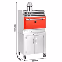Charcoal Oven - 920mm - with cabinet base - Red